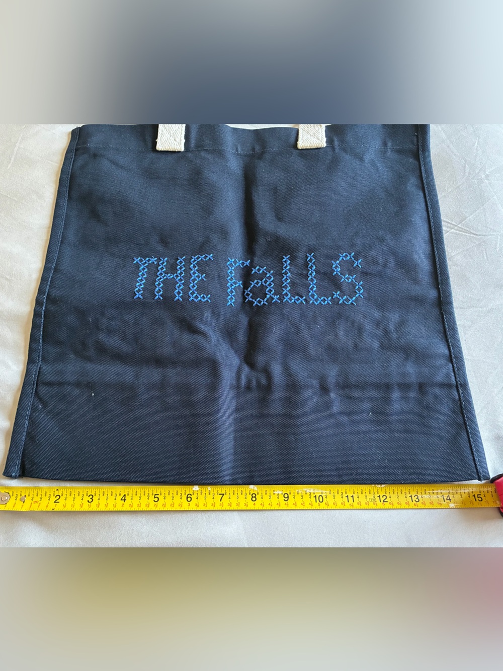 Navy Canvas Tote with Cream Handles and Blue Embroidery - Picture 4 of 4